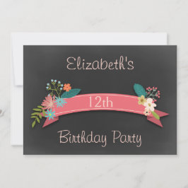 12. Geburtstag Pink Banner Blume Chalkboard Einladung