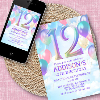 12. Geburtstag Rainbow Balloons Einladung
