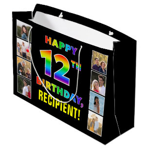 12. Geburtstag: Regenbogentext, benutzerdefinierte Große Geschenktüte