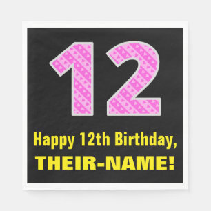 12. Geburtstag: Rosa Streifen und Herzen "12" + Na Serviette