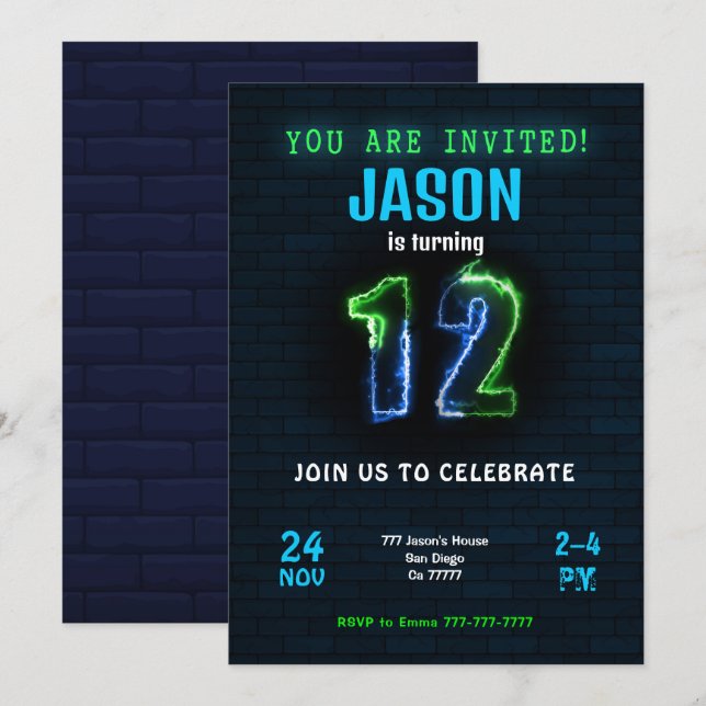 12. Geburtstagsfeier Einladung (Vorne/Hinten)