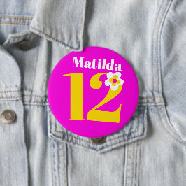 12. Geburtstagsparty Mädchen pinkgelb Button