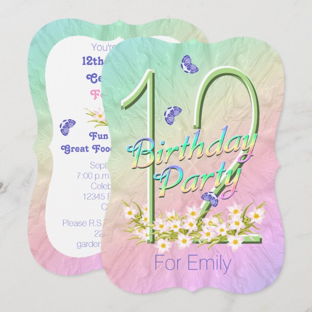 12. Geburtstagsparty Rainbow Garden Einladungen (Vorne/Hinten)