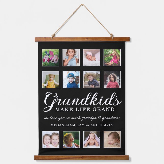 12 Großkinder der FotoCollage machen ein großartig Wandteppich Mit Holzrahmen (Vorderseite)