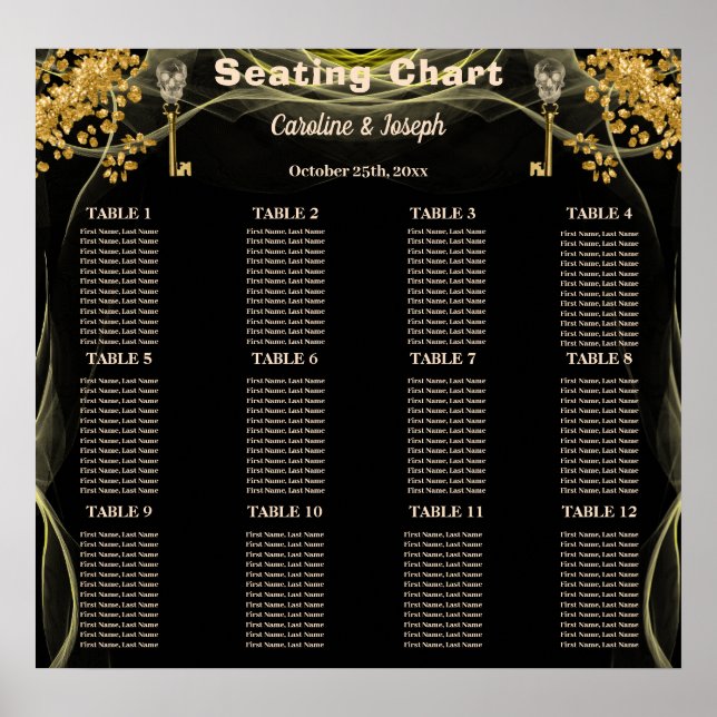 12 Halloween Hochzeitstische Schwarze und Goldene  Poster (Vorne)