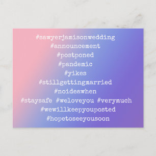 12 Hashtags verschoben Wedding Pink Lila Ombre Postkarte