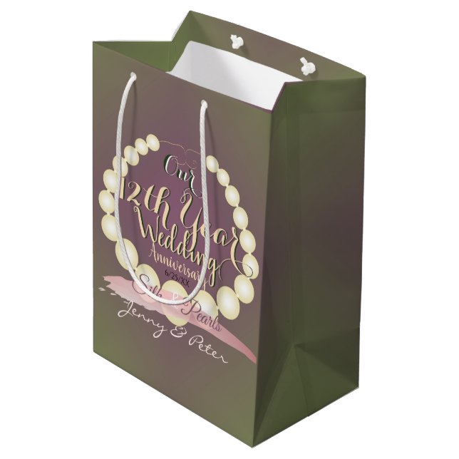 12. Hochzeitspearls auf Pflaume Moss Mittlere Geschenktüte (Rückseite Schrägansicht)