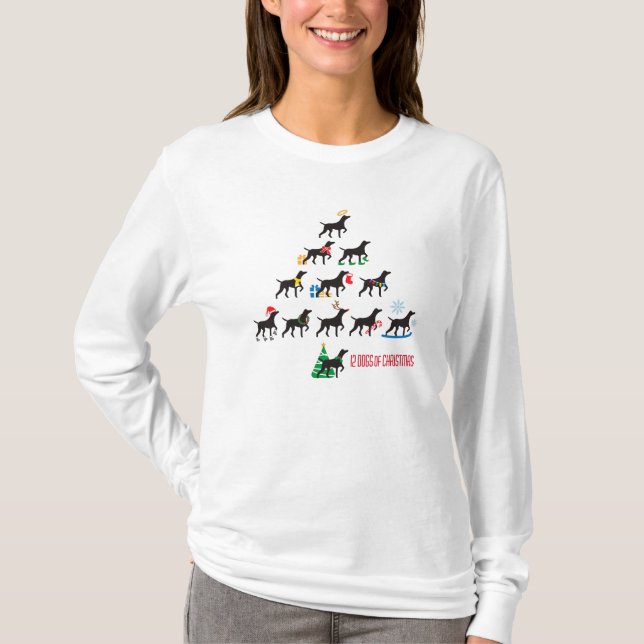 12 Hunde Weihnachten T-Shirt (Vorderseite)