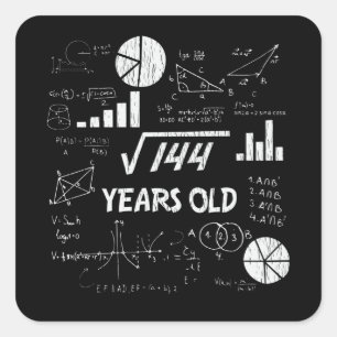 12 Jahre alter Tag Geeky Mathe 12. Geburtstagsgesc Quadratischer Aufkleber