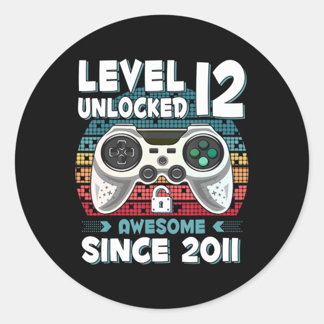 12 Jahre BDay Son Boy Fun Gamer 12. 12. Jährige Ge Runder Aufkleber (Vorderseite)