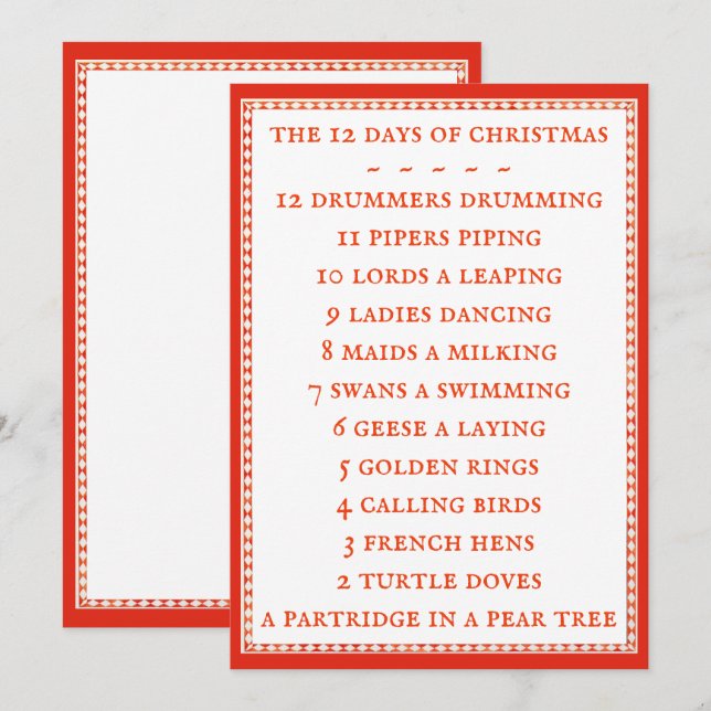 12 JOURS LYRICS 5x7 Carte plate II (Devant / Derrière)