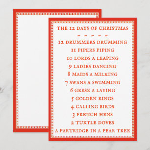 12 JOURS LYRICS 5x7 Carte plate II