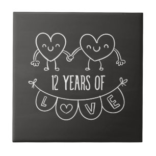 12. Jubiläum Geschenk Chalk Herzen Fliese