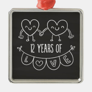 12. Jubiläum Geschenk Chalk Herzen Ornament Aus Metall