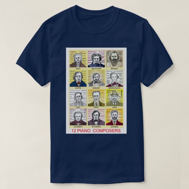 12 Klavierkomponentenportraits T-Shirt (Design vorne)