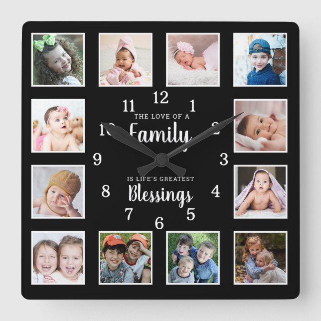 12 Liebe für Fotosammlungen Familiensegmente Zitat Quadratische Wanduhr (Vorderseite)