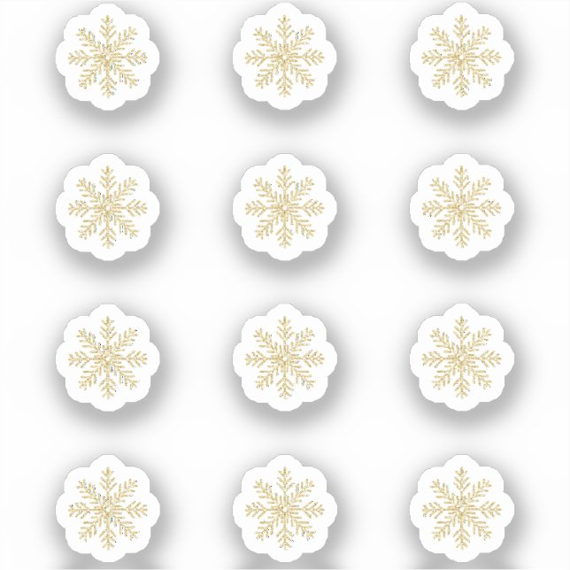 12 Mini Gold Snowflake Stickers Aufkleber (Vorderseite)