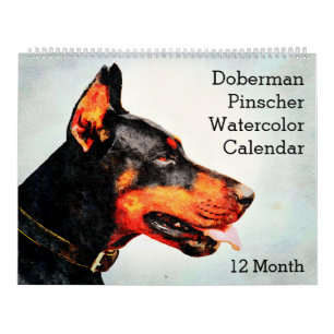 12 Monate Doberman Pinscher Dog Aquarellmalerei Kalender