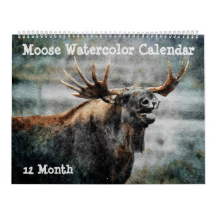 12 Monate - Elche Aquarellbilder Kunst, Dichtung u Kalender