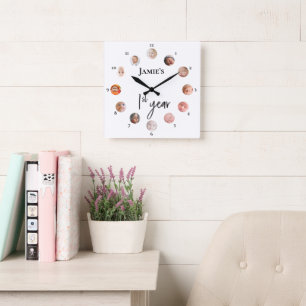 12 Monate Fotos Baby's 1. Jahr Quadratische Wanduhr