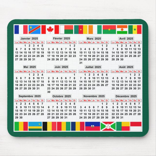 12-Monats-Kalender des Jahres 2025 Mousepad (Vorne)