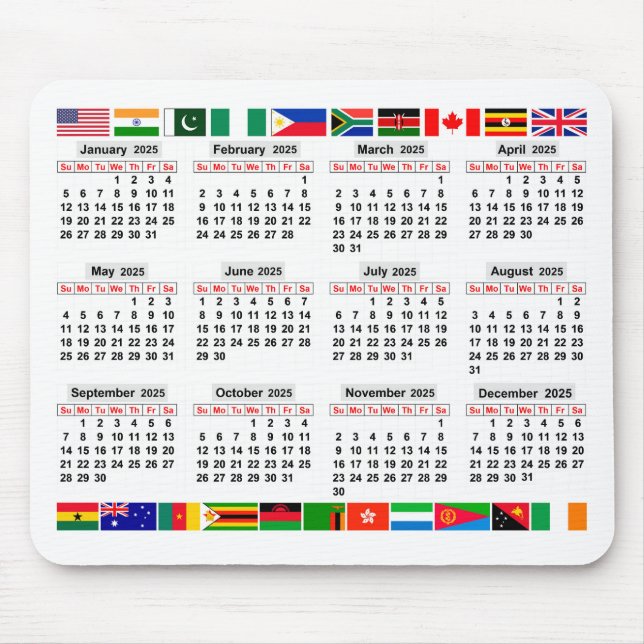 12-Monats-Kalender des Jahres 2025 Mousepad (Vorne)