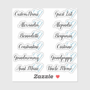 12 Namen Custom Guest List Calligraphie Halbherz Aufkleber