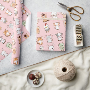 12 Niedliche Chinesische Zodiakische Tiere Kawaii Geschenkpapier
