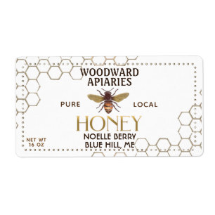 12 oz Hexagon Honey Label mit Honigbiene