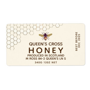 12 oz Honey Hex Jar Étiquette avec peigne de miel 