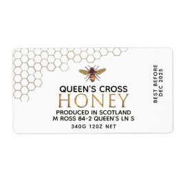 12 oz Honey Hex Jar Étiquette avec peigne de miel