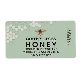 12 oz Honey Hex Jar Étiquette avec peigne de miel