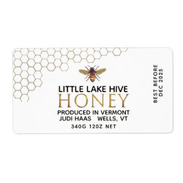 12 oz Honey Hex Jar Étiquette avec peigne de miel