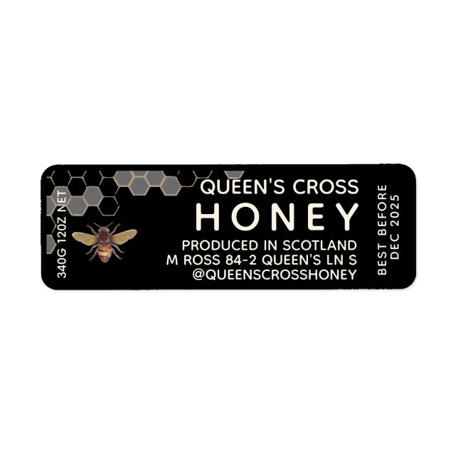 12 oz Honey Hex Jar Étiquette avec peigne de miel  (Devant)