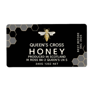 12 oz Honey Hex Jar Label Honigwaben & Queen bee