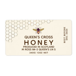 12 oz Honey Hex Jar Label mit Wabenrüben und Biene