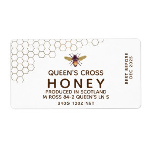 12 oz Honey Hex Jar Label mit Wabenrüben und Biene