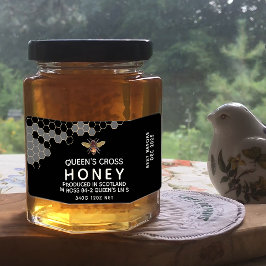 12 oz Honey Hex Jar Label mit Wabenrüben und Biene