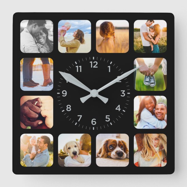 12 Photo Arrondi Black Wall Horloge (Recto)