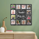 12 Photo Collage  Black Wood Grandkids Quote Quadratische Wanduhr<br><div class="desc">A rustic black wood photo collage clock with a beautiful quote "Grandkids bring joy to everyday".Personalize with 12 family photos to make it a memorable keepsake gift for grandparents.</div>