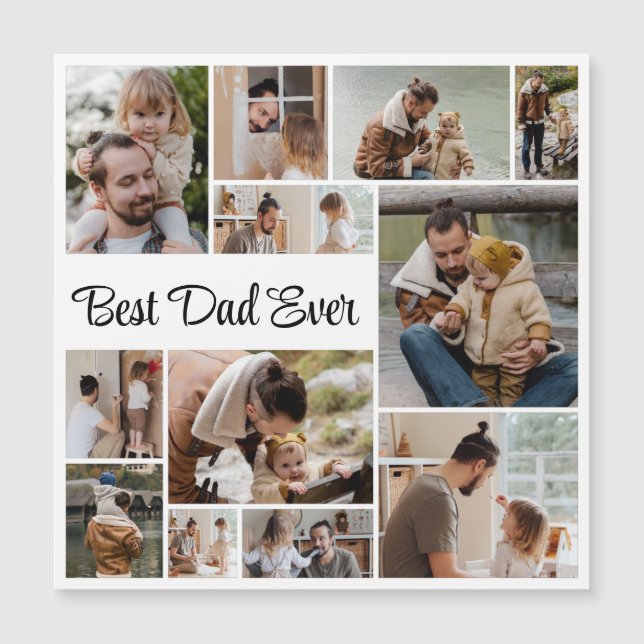 12 Photo Collage Meilleur Papa Jamais Carte Magnét (Devant)