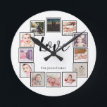 12 Photo Collage Personalized Black White Runde Wanduhr<br><div class="desc">12 Photo Collage Personalized Template Black and white wall clock .. simply add your own photographs and text to this great wall clock .. easy to personalize .. customizable photo template clock from Ricaso - perfect gift-ideas</div>