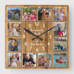 12 Photo Collage Personalized Wall Clock Quadratische Wanduhr