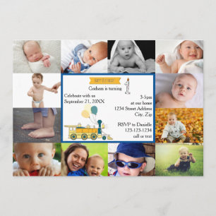 12 photos Train Bleu d'anniversaire - Invitation d