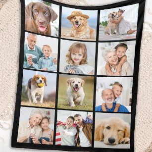 12 Picture Family Friends Pets Collage Fleecedecke