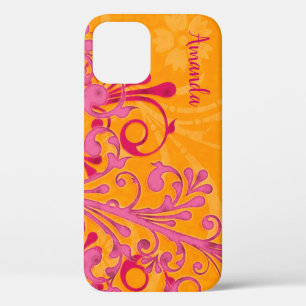 12 Pro Gras Hot Rose Orange élégant Floral iPhone 6 coque