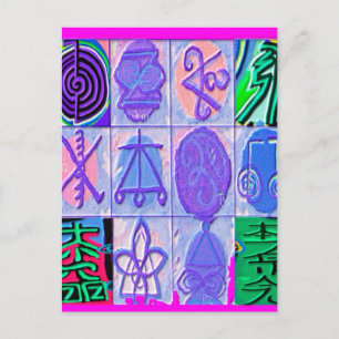12 Reiki n Karuna Reiki Signs - rosa Grenze Postkarte