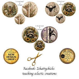 12" runde Farm Deer Waschbär Lamm Hund Rustikaler  Geschenkpapier Set