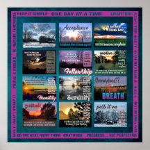 12-Schritte-Recovery-Slogans Wolken Poster-Rand 25