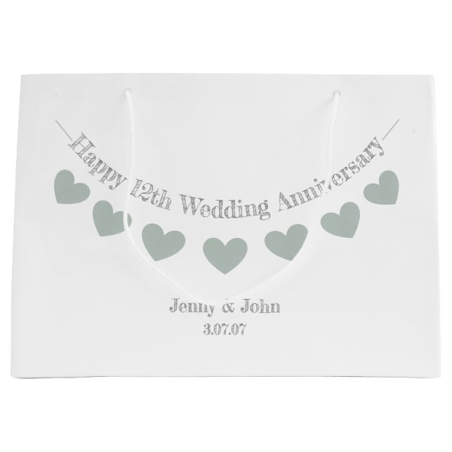 12./seidene Hochzeit Jubiläum mit Jadeherzen Große Geschenktüte (Vorderseite)